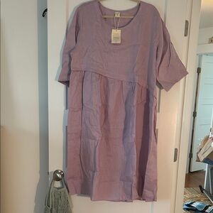 Lavender 100% Linen Short Sleeve Dress